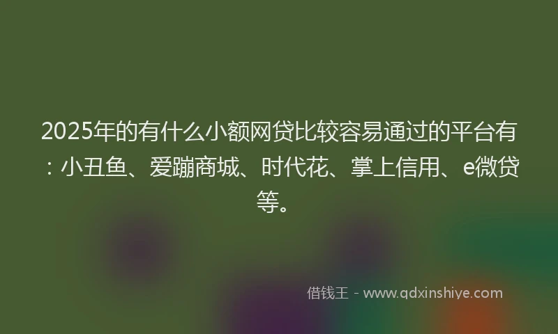 2025年的有什么小额网贷比较容易通过的平台有：小丑鱼、爱蹦商城、时代花、掌上信用、e微贷等。
