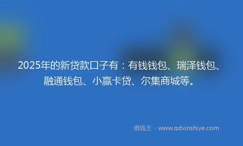 2025年的新贷款口子有：有钱钱包、瑞泽钱包、融通钱包、小赢卡贷、尔集商城等。