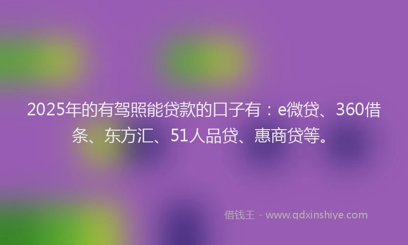 2025年的有驾照能贷款的口子有：e微贷、360借条、东方汇、51人品贷、惠商贷等。