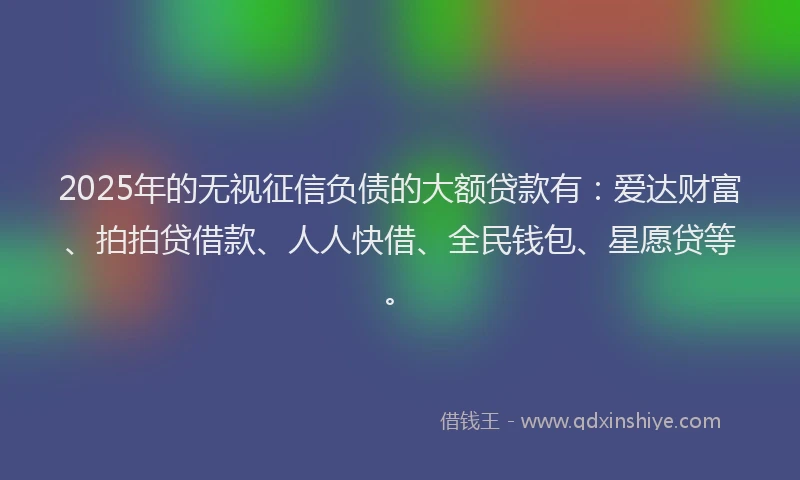 2025年的无视征信负债的大额贷款有：爱达财富、拍拍贷借款、人人快借、全民钱包、星愿贷等。