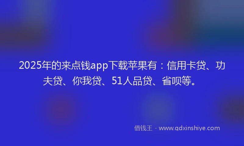 2025年的来点钱app下载苹果有：信用卡贷、功夫贷、你我贷、51人品贷、省呗等。