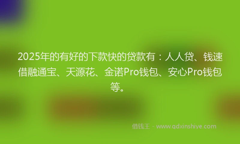 2025年的有好的下款快的贷款有：人人贷、钱速借融通宝、天源花、金诺Pro钱包、安心Pro钱包等。