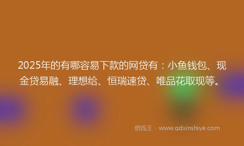 2025年的有哪容易下款的网贷有：小鱼钱包、现金贷易融、理想给、恒瑞速贷、唯品花取现等。