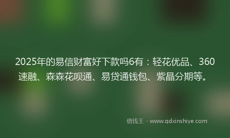 2025年的易信财富好下款吗6有：轻花优品、360速融、森森花呗通、易贷通钱包、紫晶分期等。