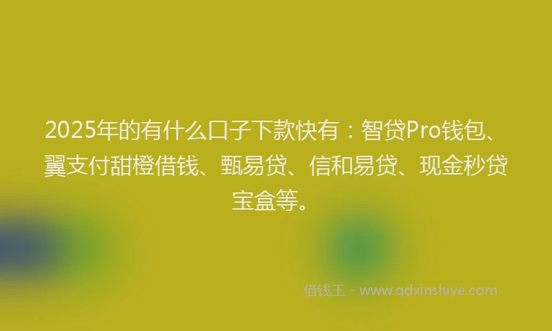 2025年的有什么口子下款快有：智贷Pro钱包、翼支付甜橙借钱、甄易贷、信和易贷、现金秒贷宝盒等。