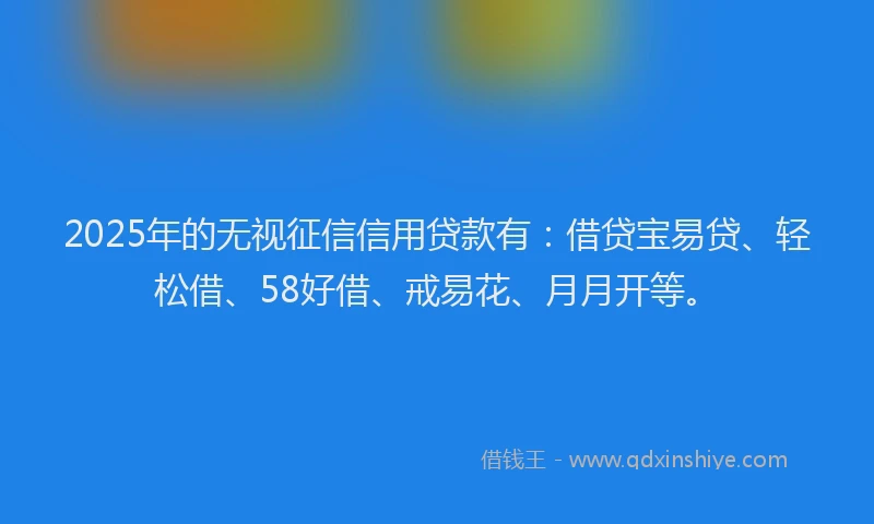 2025年的无视征信信用贷款有：借贷宝易贷、轻松借、58好借、戒易花、月月开等。