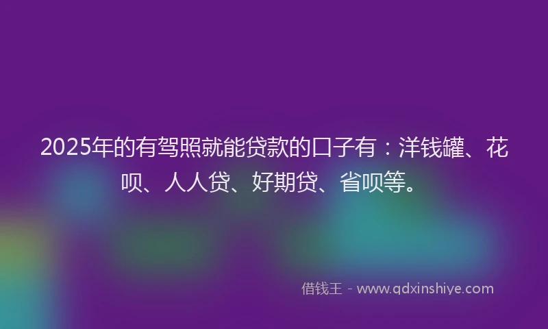 2025年的有驾照就能贷款的口子有：洋钱罐、花呗、人人贷、好期贷、省呗等。