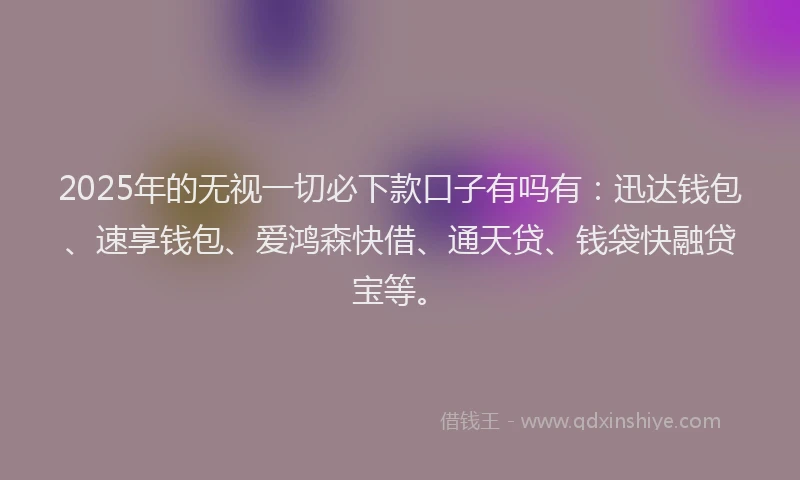 2025年的无视一切必下款口子有吗有：迅达钱包、速享钱包、爱鸿森快借、通天贷、钱袋快融贷宝等。