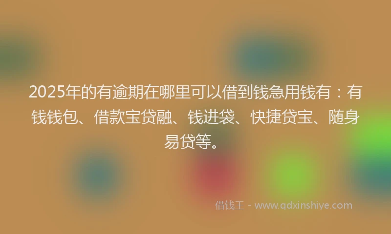 2025年的有逾期在哪里可以借到钱急用钱有：有钱钱包、借款宝贷融、钱进袋、快捷贷宝、随身易贷等。