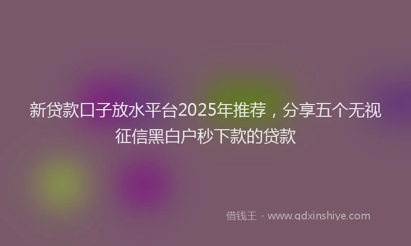 新贷款口子放水平台2025年推荐，分享五个无视征信黑白户秒下款的贷款