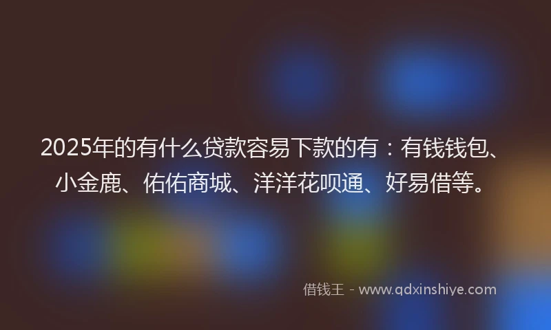 2025年的有什么贷款容易下款的有：有钱钱包、小金鹿、佑佑商城、洋洋花呗通、好易借等。