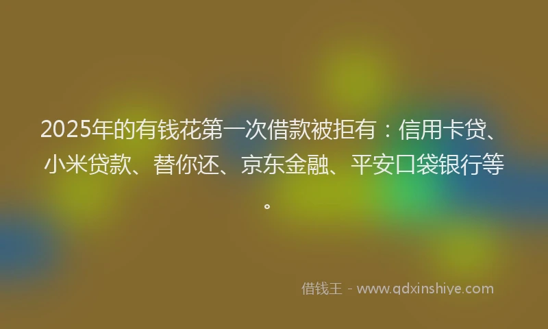 2025年的有钱花第一次借款被拒有：信用卡贷、小米贷款、替你还、京东金融、平安口袋银行等。