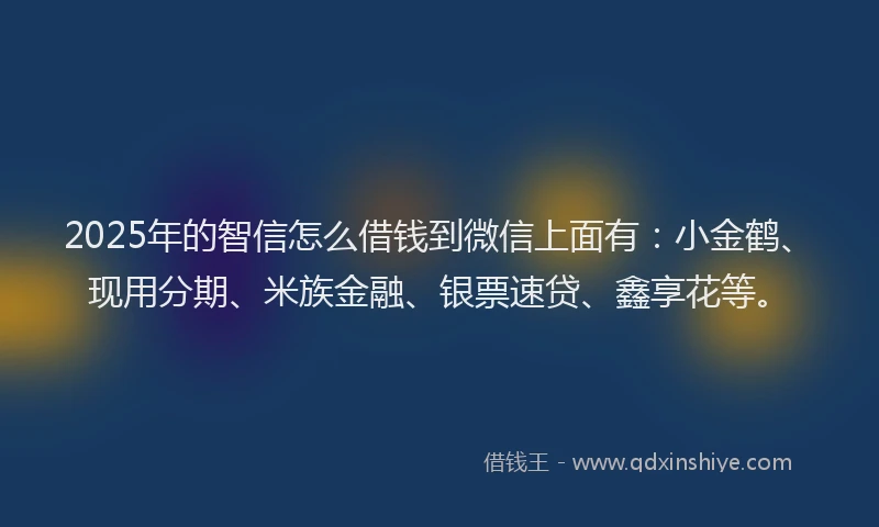 2025年的智信怎么借钱到微信上面有：小金鹤、现用分期、米族金融、银票速贷、鑫享花等。