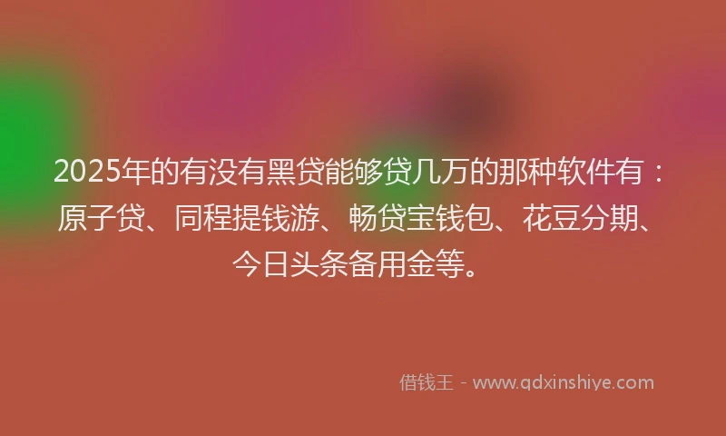 2025年的有没有黑贷能够贷几万的那种软件有：原子贷、同程提钱游、畅贷宝钱包、花豆分期、今日头条备用金等。