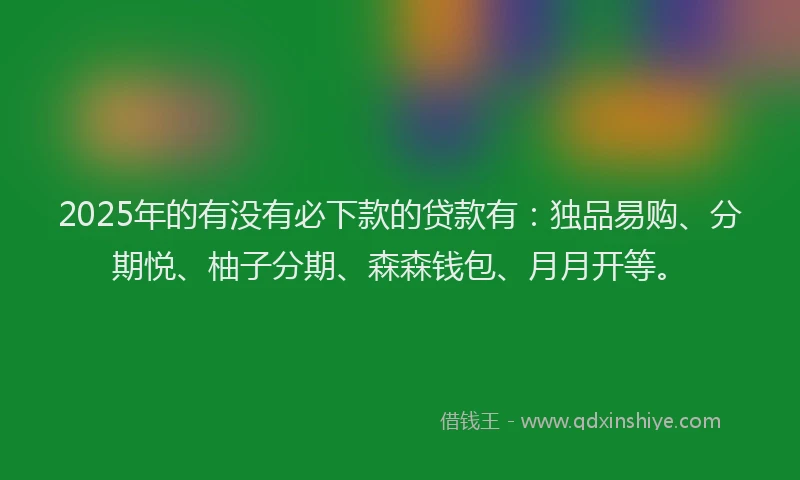2025年的有没有必下款的贷款有：独品易购、分期悦、柚子分期、森森钱包、月月开等。