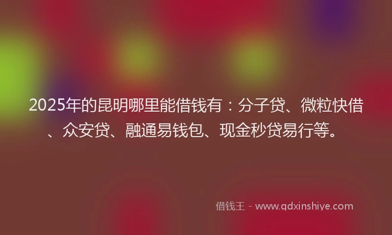 2025年的昆明哪里能借钱有：分子贷、微粒快借、众安贷、融通易钱包、现金秒贷易行等。
