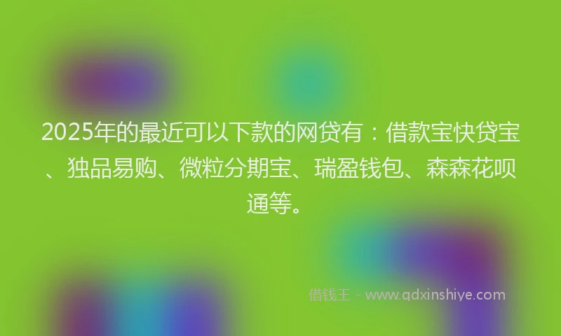 2025年的最近可以下款的网贷有：借款宝快贷宝、独品易购、微粒分期宝、瑞盈钱包、森森花呗通等。