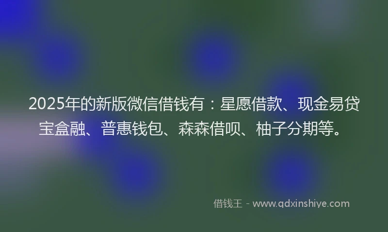 2025年的新版微信借钱有：星愿借款、现金易贷宝盒融、普惠钱包、森森借呗、柚子分期等。