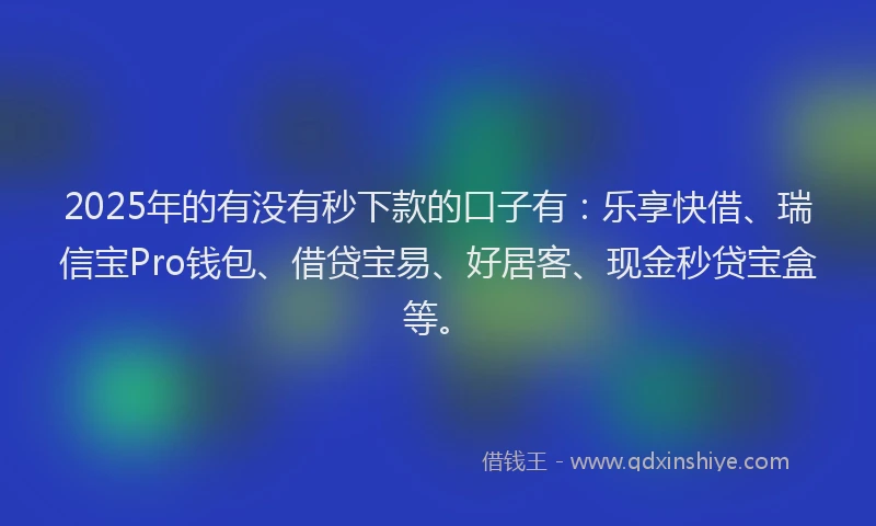2025年的有没有秒下款的口子有：乐享快借、瑞信宝Pro钱包、借贷宝易、好居客、现金秒贷宝盒等。