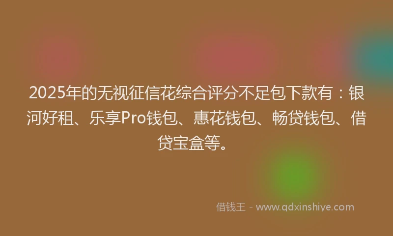 2025年的无视征信花综合评分不足包下款有：银河好租、乐享Pro钱包、惠花钱包、畅贷钱包、借贷宝盒等。