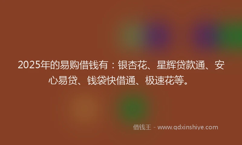 2025年的易购借钱有：银杏花、星辉贷款通、安心易贷、钱袋快借通、极速花等。