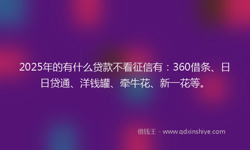 2025年的有什么贷款不看征信有：360借条、日日贷通、洋钱罐、牵牛花、新一花等。