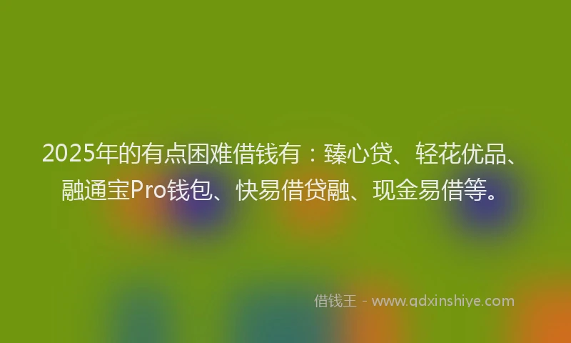 2025年的有点困难借钱有：臻心贷、轻花优品、融通宝Pro钱包、快易借贷融、现金易借等。