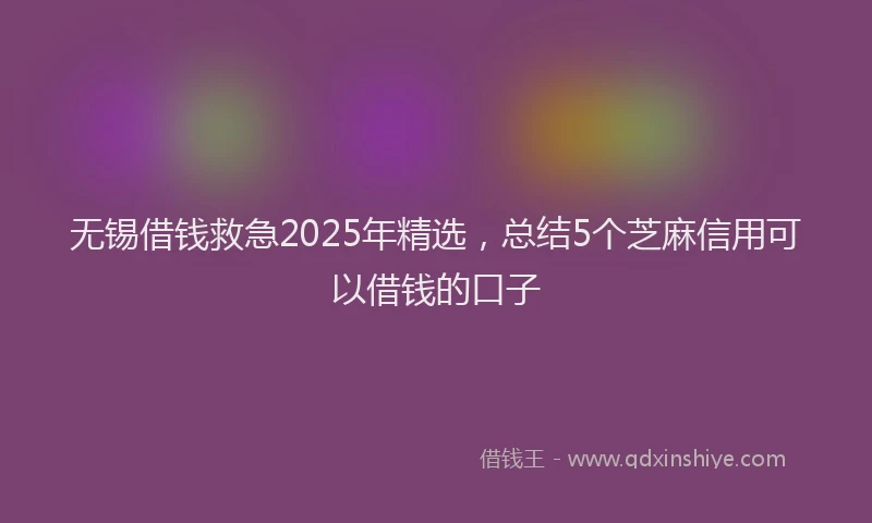 无锡借钱救急2025年精选，总结5个芝麻信用可以借钱的口子