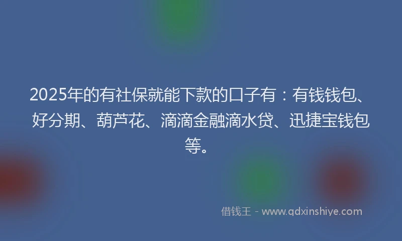2025年的有社保就能下款的口子有：有钱钱包、好分期、葫芦花、滴滴金融滴水贷、迅捷宝钱包等。