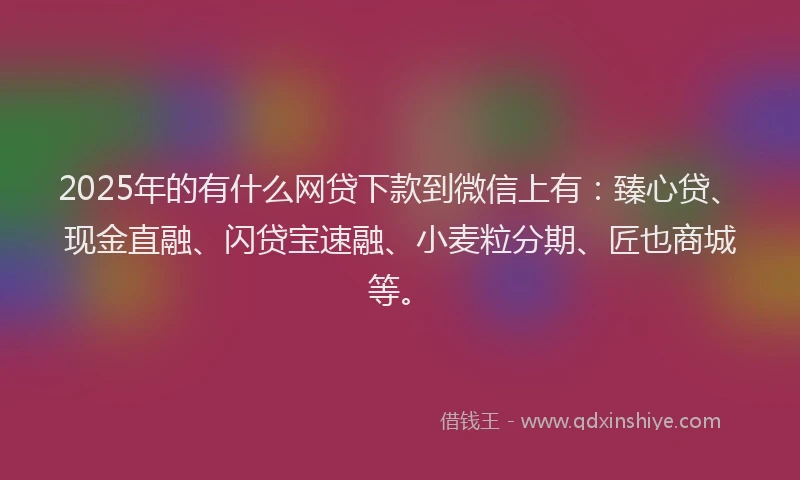 2025年的有什么网贷下款到微信上有：臻心贷、现金直融、闪贷宝速融、小麦粒分期、匠也商城等。
