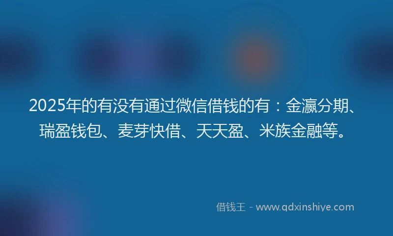 2025年的有没有通过微信借钱的有：金瀛分期、瑞盈钱包、麦芽快借、天天盈、米族金融等。