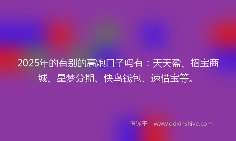 2025年的有别的高炮口子吗有：天天盈、招宝商城、星梦分期、快鸟钱包、速借宝等。