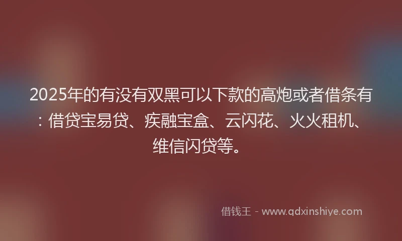2025年的有没有双黑可以下款的高炮或者借条有：借贷宝易贷、疾融宝盒、云闪花、火火租机、维信闪贷等。