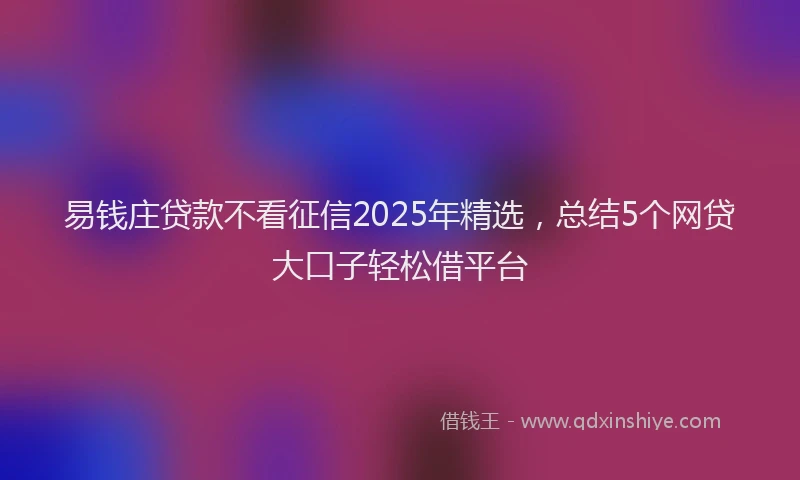 易钱庄贷款不看征信2025年精选，总结5个网贷大口子轻松借平台