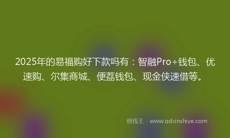 2025年的易福购好下款吗有：智融Pro+钱包、优速购、尔集商城、便荔钱包、现金侠速借等。