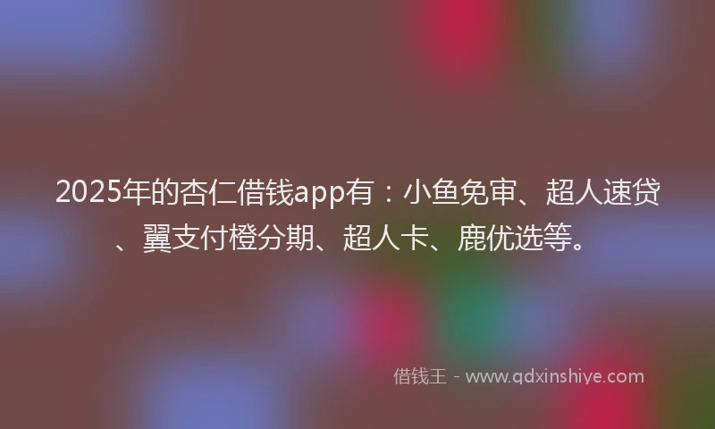 2025年的杏仁借钱app有：小鱼免审、超人速贷、翼支付橙分期、超人卡、鹿优选等。