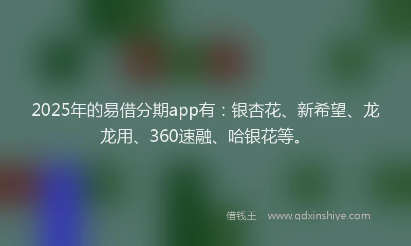 2025年的易借分期app有：银杏花、新希望、龙龙用、360速融、哈银花等。