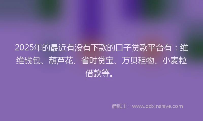 2025年的最近有没有下款的口子贷款平台有：维维钱包、葫芦花、省时贷宝、万贝租物、小麦粒借款等。