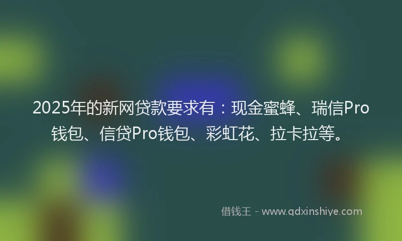 2025年的新网贷款要求有：现金蜜蜂、瑞信Pro钱包、信贷Pro钱包、彩虹花、拉卡拉等。