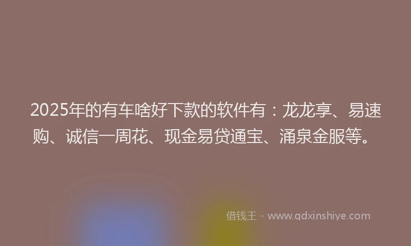 2025年的有车啥好下款的软件有：龙龙享、易速购、诚信一周花、现金易贷通宝、涌泉金服等。