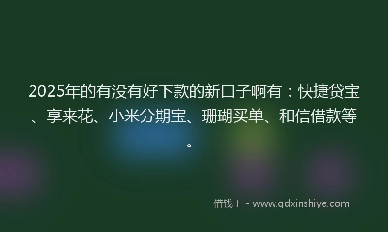 2025年的有没有好下款的新口子啊有：快捷贷宝、享来花、小米分期宝、珊瑚买单、和信借款等。