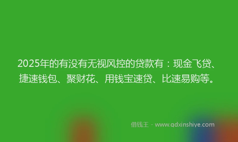 2025年的有没有无视风控的贷款有：现金飞贷、捷速钱包、聚财花、用钱宝速贷、比速易购等。