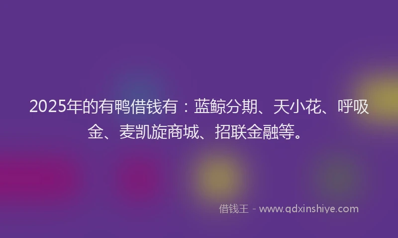 2025年的有鸭借钱有：蓝鲸分期、天小花、呼吸金、麦凯旋商城、招联金融等。