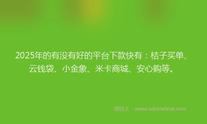 2025年的有没有好的平台下款快有：桔子买单、云钱袋、小金象、米卡商城、安心购等。