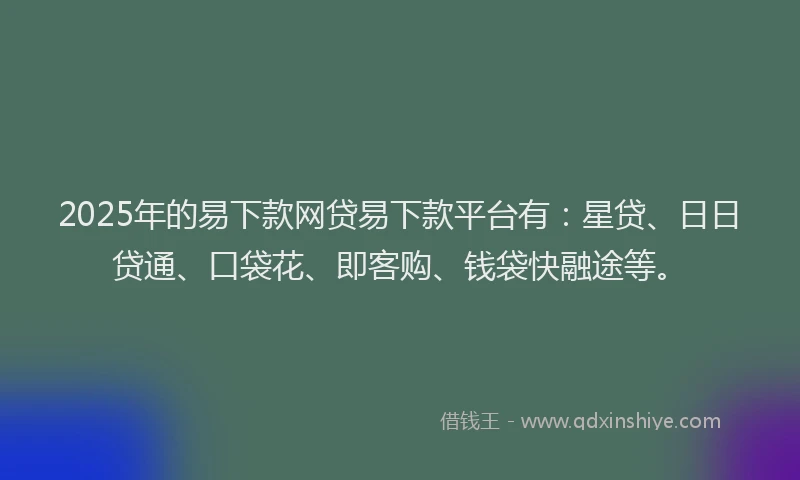 2025年的易下款网贷易下款平台有：星贷、日日贷通、口袋花、即客购、钱袋快融途等。