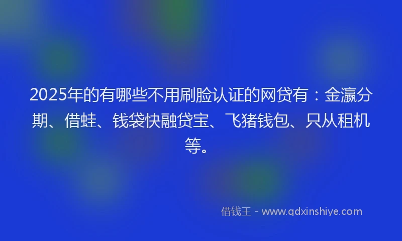 2025年的有哪些不用刷脸认证的网贷有：金瀛分期、借蛙、钱袋快融贷宝、飞猪钱包、只从租机等。