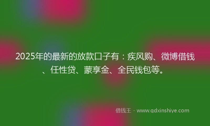 2025年的最新的放款口子有：疾风购、微博借钱、任性贷、蒙享金、全民钱包等。