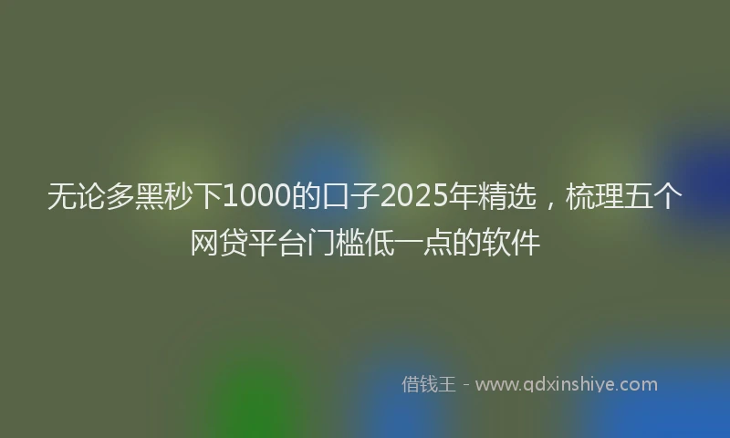 无论多黑秒下1000的口子2025年精选，梳理五个网贷平台门槛低一点的软件