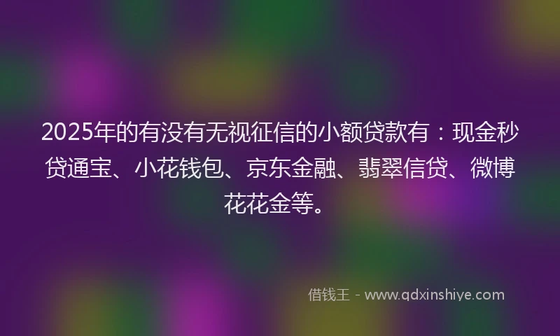 2025年的有没有无视征信的小额贷款有：现金秒贷通宝、小花钱包、京东金融、翡翠信贷、微博花花金等。