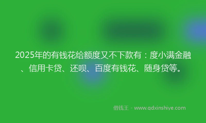 2025年的有钱花给额度又不下款有：度小满金融、信用卡贷、还呗、百度有钱花、随身贷等。